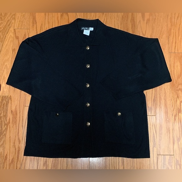 Women's Small 100% Acrylic Ming Wang Toula Gold Button Pocket Cardigan Blazer - Picture 4 of 16